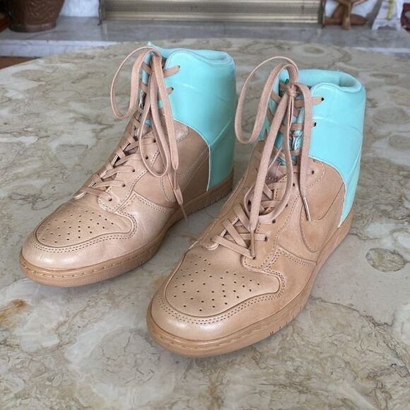 NIKE DUNK Sky HI VT QS Wedge Vachetta Tan Leather & Artic Green Patent Leather - Picture 3 of 14